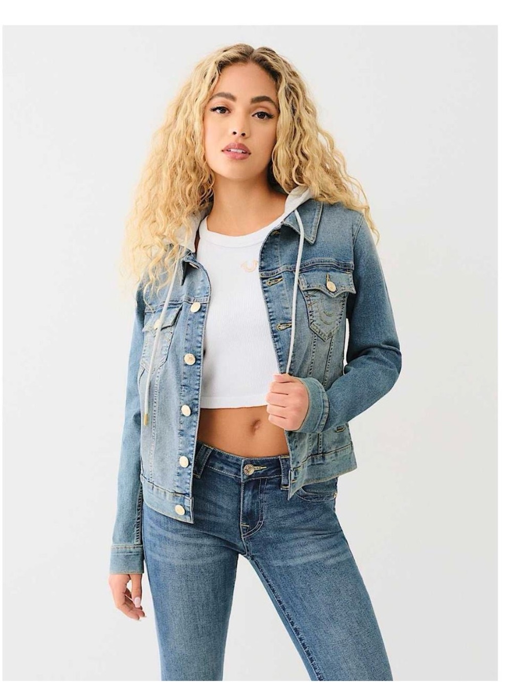 True Religion Light Blue Denim Jacket with Hooded Layer